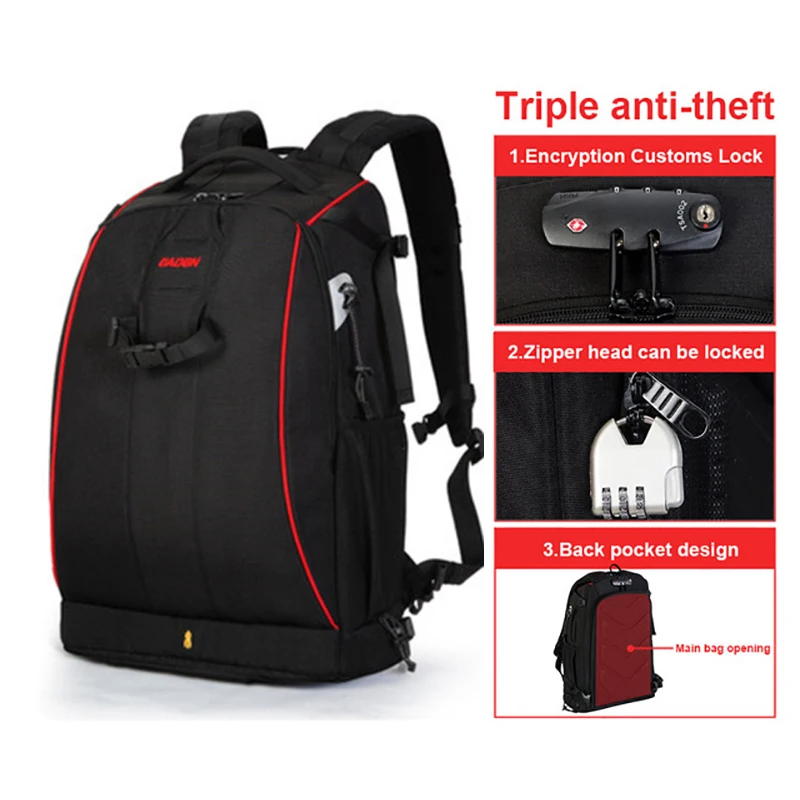 

Camera Backpack Waterproof Shockproof Professional Camera Bag Cases with Anti-theft Combination Lock for DSLR Tripods Flash Lens