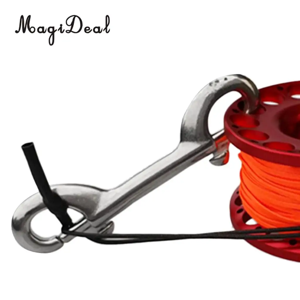 MagiDeal Red Aluminum Alloy Scuba Diving Finger Reel Spool with 15/30m Line Bolt Snap for Snorkeling Freediving Accessories