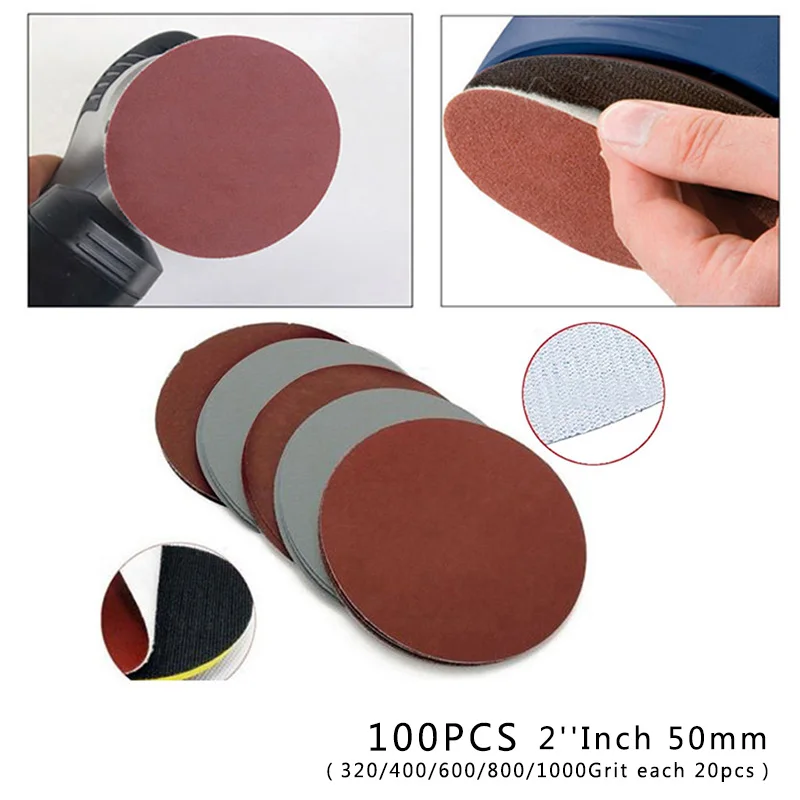 

100X 50mm 320/400/600/800/1000 Grit Mixed Sanding Discs Paper Hook Loop Wheels