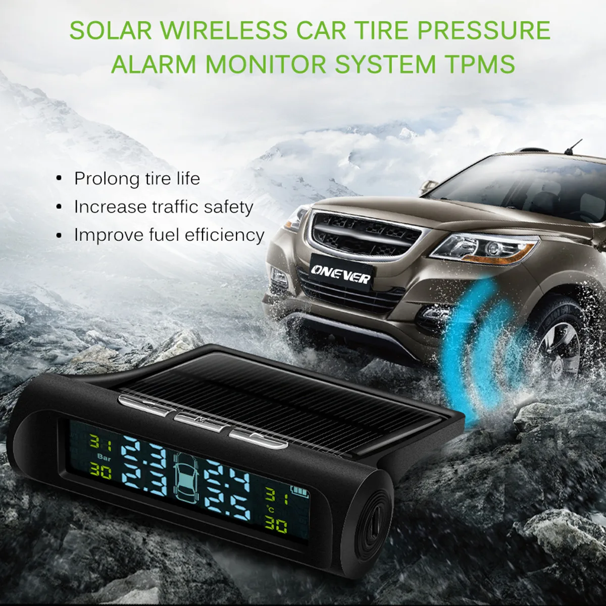 

Sensors Tire Pressure Monitor System w/4 Sensors Solar Power Two types Car Auto Wireless LCD TPMS Simultaneous Display Warning