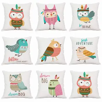 

Cute Cartoon Animal Owl Pillow Case Throw Pillowcase Cotton Linen Printed Pillow Covers For Home Children Room Gift Decorative
