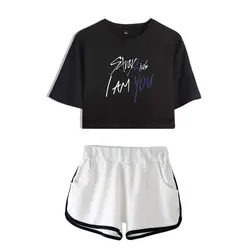LUCKYFRIDAYF Stray Kids I Am You 2018 крутые модные летние шорты и футболки женские комплекты из двух предметов поп-кроп-Топ мягкая сексуальная одежда