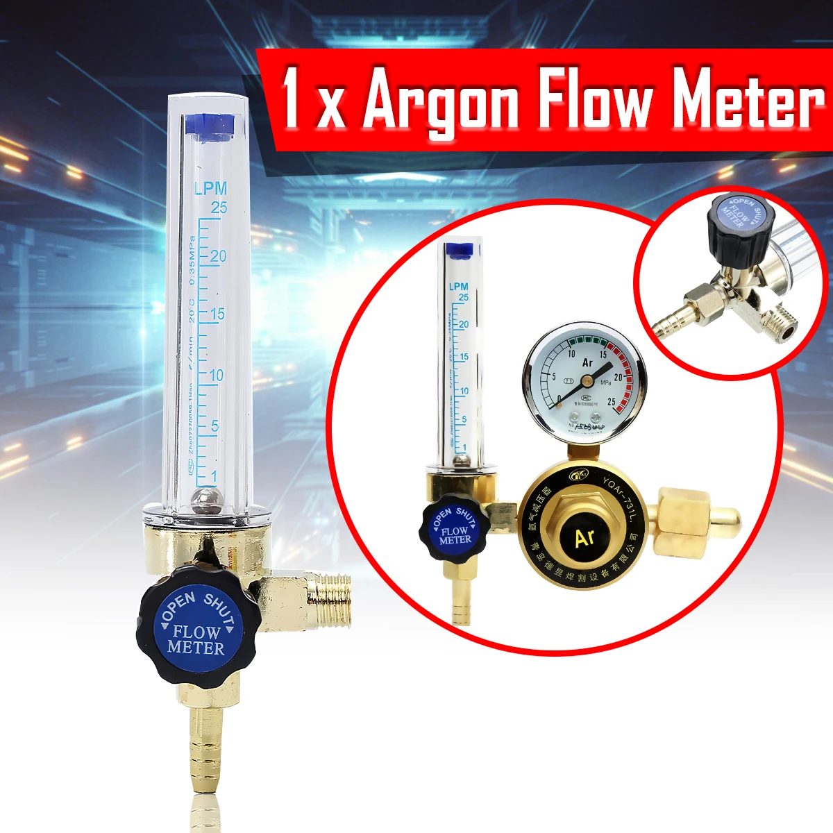 

1/4PT 0.15 MPA Mig Flow Meter Gas Argon AR/CO2 7mm Barb Regulator Welding Weld Transparent Gold 16.5 x 5.5cm for Ar Gas