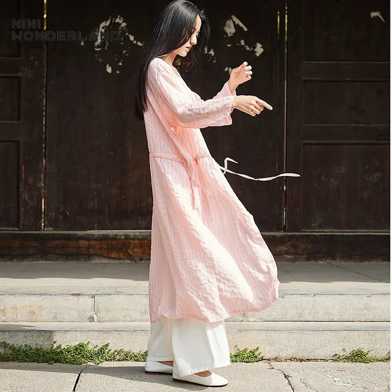 

NINI WONDERLAND Women Thin Cotton Linen Trench Coat 2019 Spring Loose Cardigan Coats Female Summer Sunscreen Clothes Big Size
