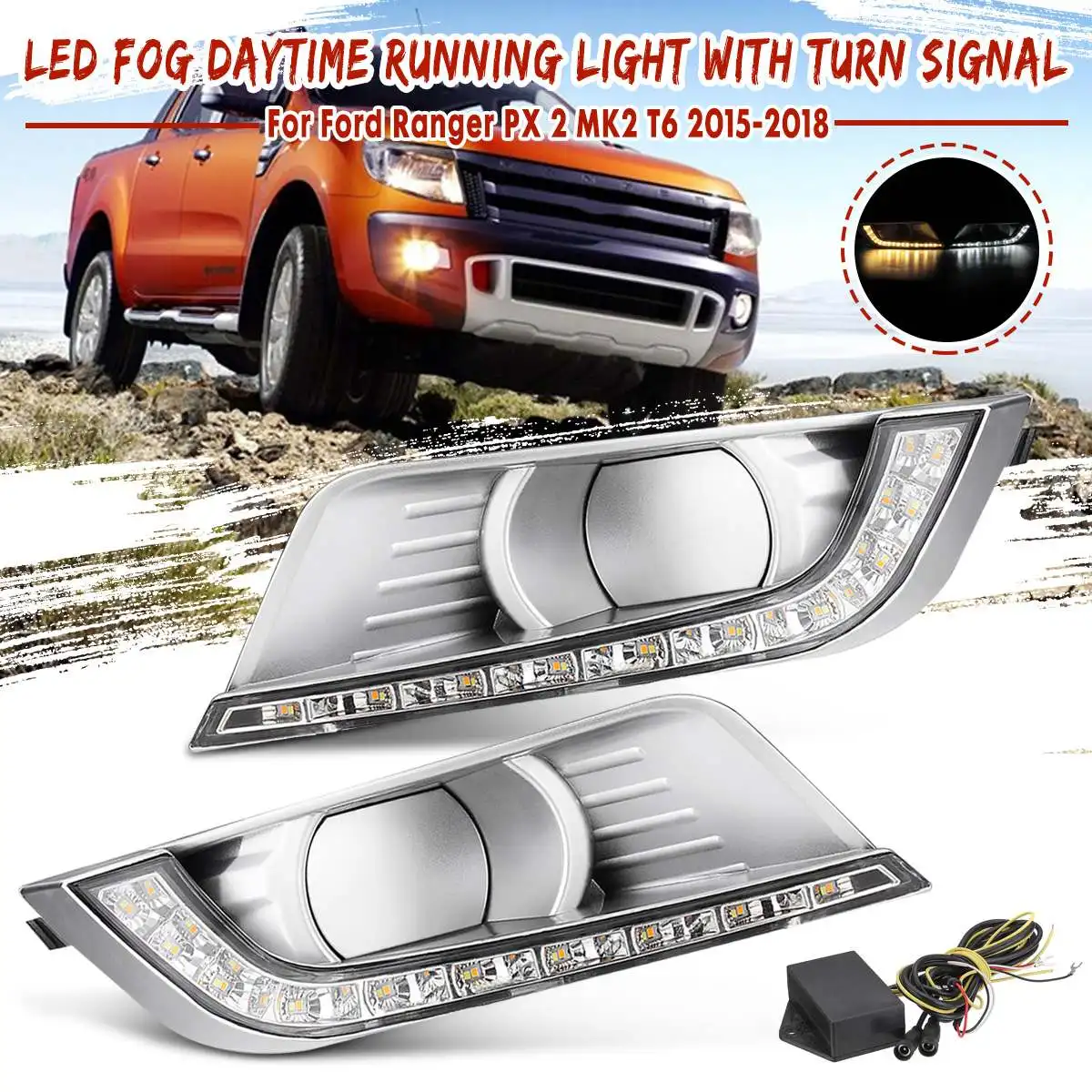  12V Car Led Drl for Ford Ranger PX2 Mk2 T6 2015 2016 2017 2018 Daytime Running Light Front Grill La - 33015359336