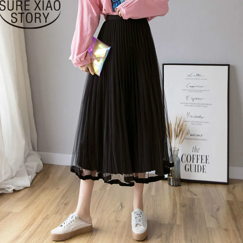 Модные женские юбки элегантные женские юбки плиссированные весенние женские с высокой талией однотонные черные длинные юбки 1932 50