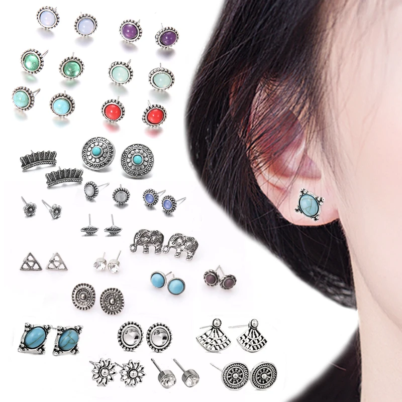 

Jewelry Earrings Fashion Vintage Ear Stud Earrings 6Pairs/Set Boho Crystal Women