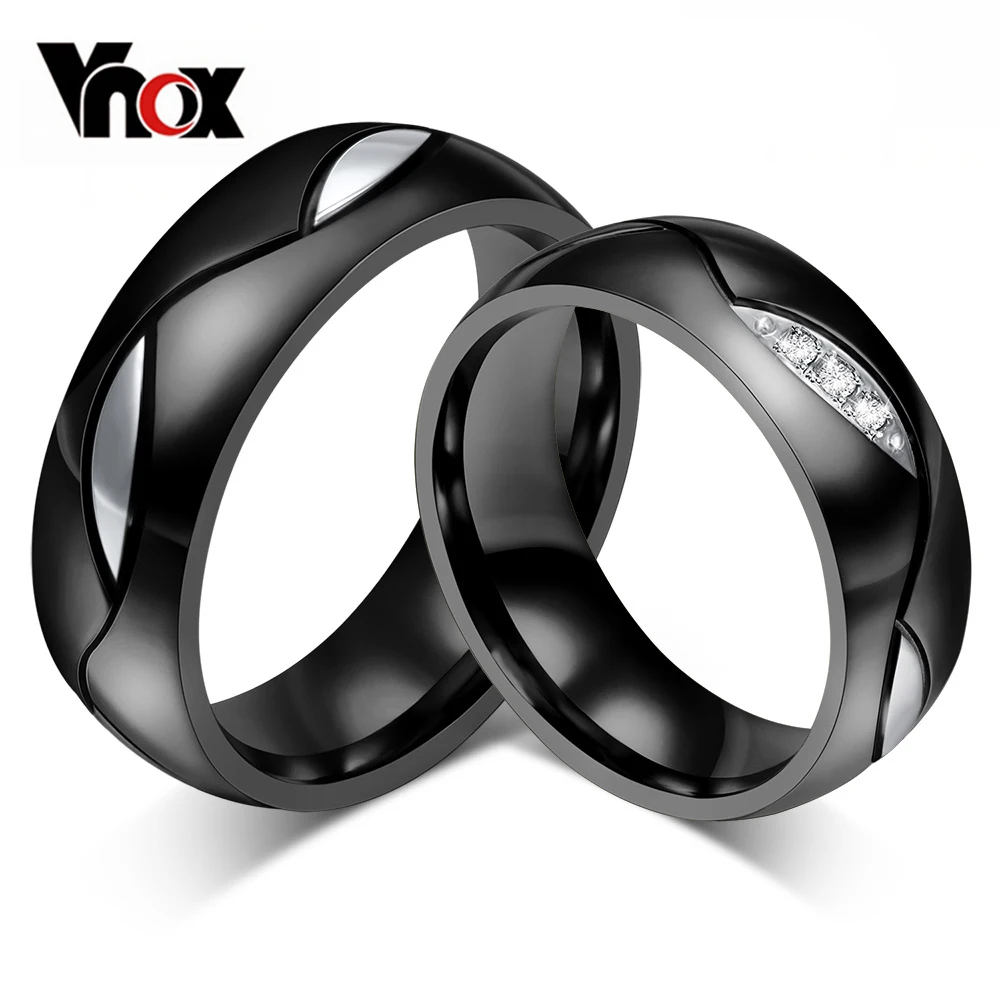 

Vnox Black Wedding Ring for Lover CZ Couple Ring 316l Stainless Steel Engagement Jewelry