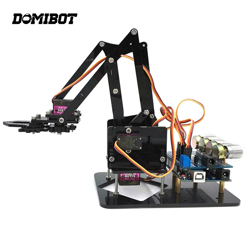 

Newest Domibot DIY 4DOF Robot Arm 4 Rotating Mechanical Robot Arm With A rduino R3 4PCS Servo For RC Robot Toys Gift