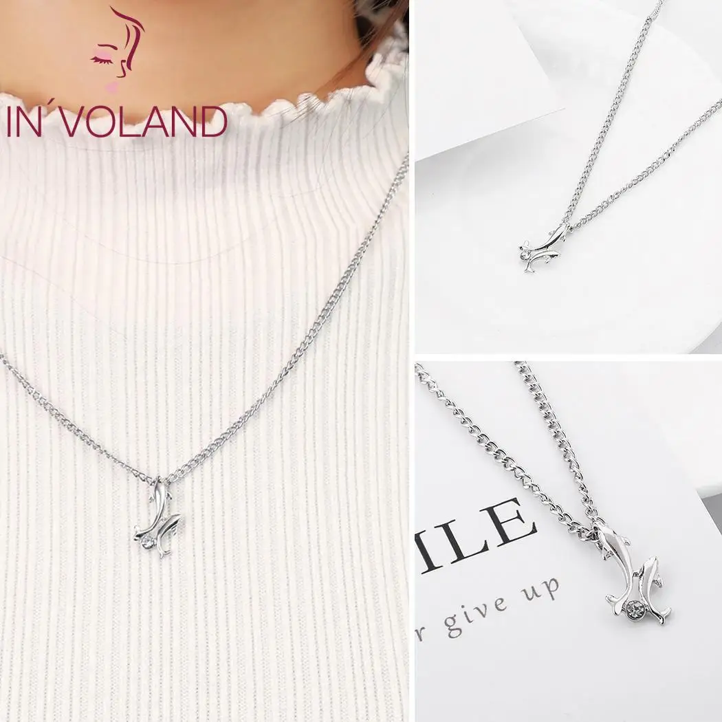 Women Fashion Jewellery Rhinestone Decoration Dolphin Necklaces Animal Casual Shape Pendant Necklace | Украшения и аксессуары