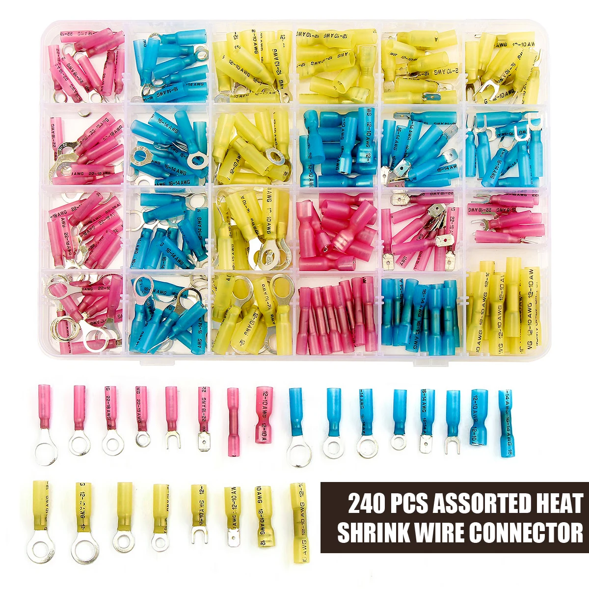 

240PCS Red Blue Yellow Heat Shrink Crimp Automotive Terminals Insulated Electrical Wire Cable Connectors Terminals