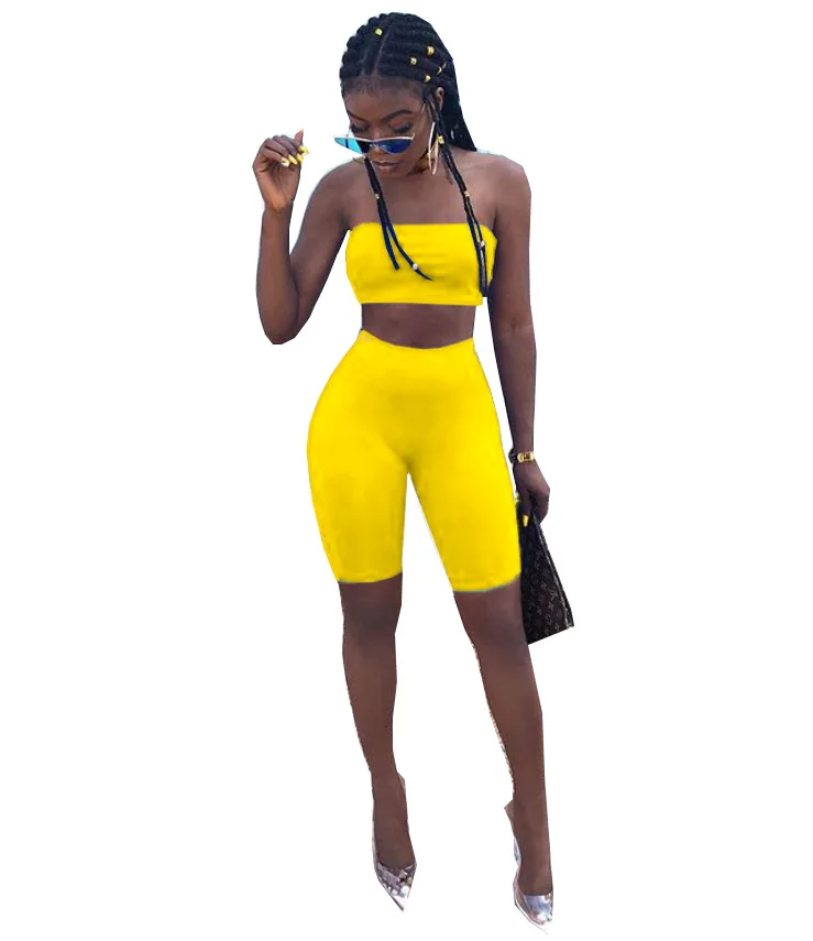 Sexy Elastic Waist Summer Women Short Sets StraplessKnee Length Shorts