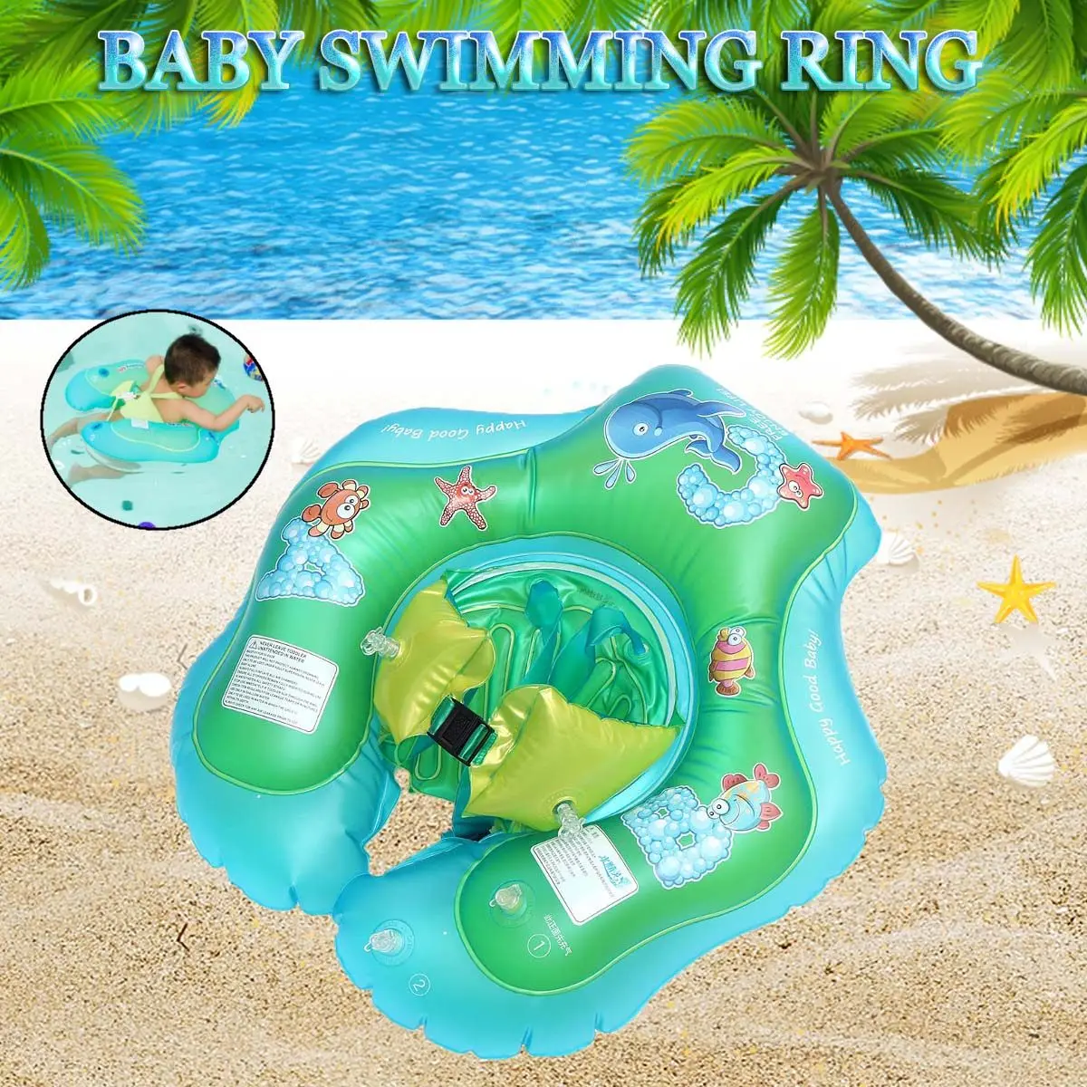 

PVC Inflatable Baby Swimming Ring Swim Trainer Safety Neck Float Pool Water Fun Toy Double-layered Fixation 5-airbag Designs