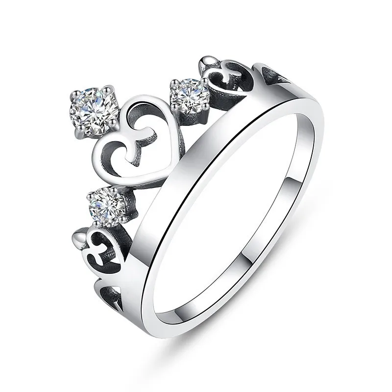 

925 Sterling Silver Crown Ring With Cz For Women Wedding Original Fine Jewelry Scr001 BAMOER