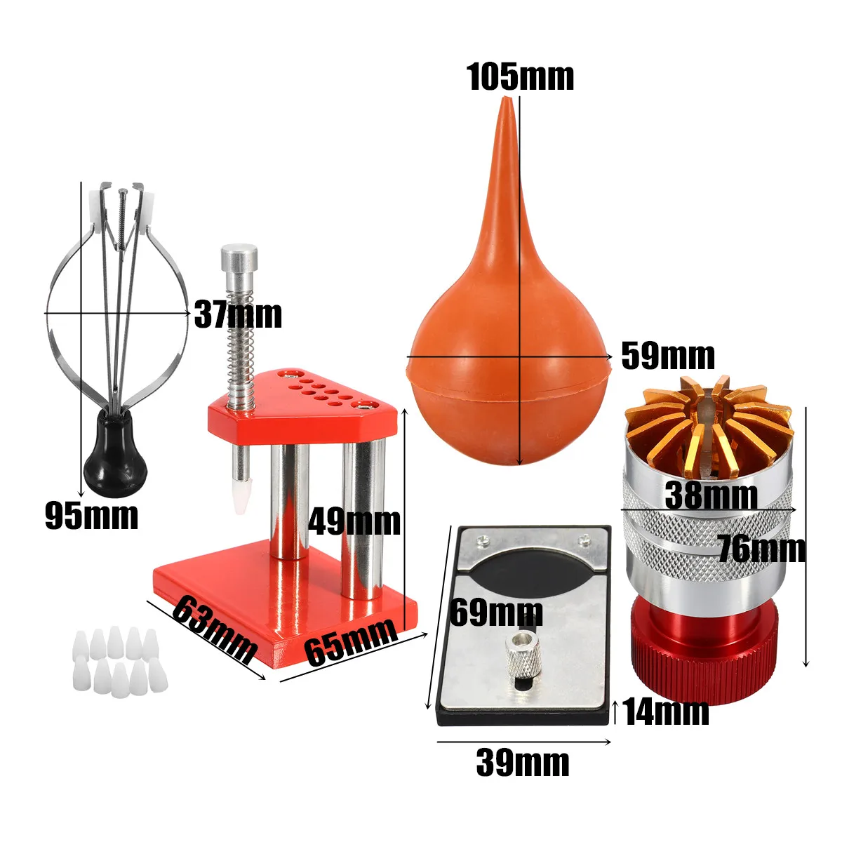 

5Pcs Watch Hand Plunger Presto Chrono Presser Remover Blower Fitting Repair Set Hand Lifter Fitter Plastic Tips Dust Blower