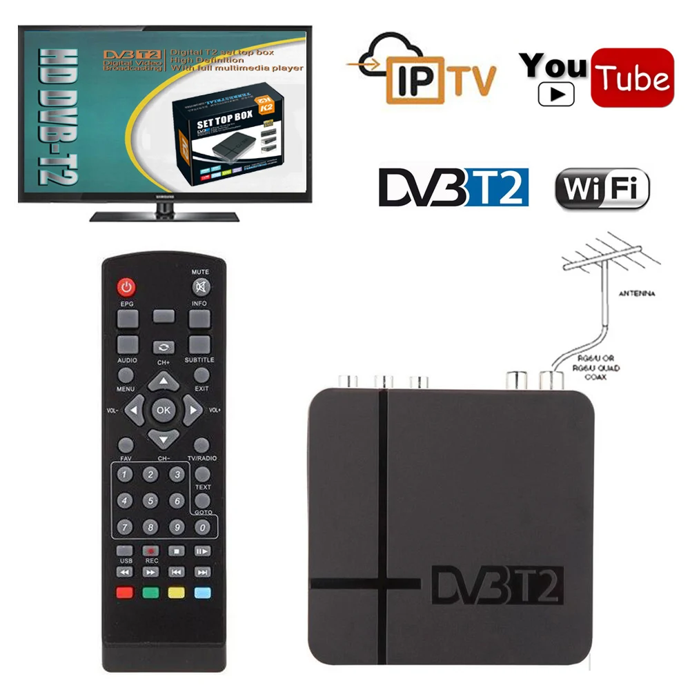 Digital TV box HD FTA DVB T2 Terrestrial Receiver TV Tuner DVB T2 MPEG 2/4 H.264 Support