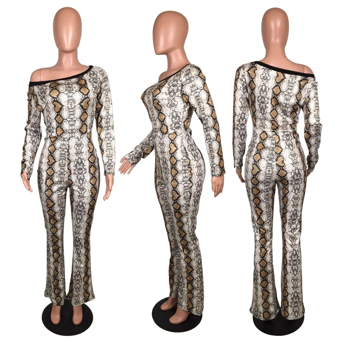Snake Print Off Shoulder Sexy Jumpsuits Womens Jumpsuit Spring Long Sleeve Bodysuit Wide Leg Jumpsuit Snake Print Off Shoulder Sexy Jumpsuits Womens Jumpsuit Spring Long Sleeve Bodysuit Wide Leg Jumpsuit
