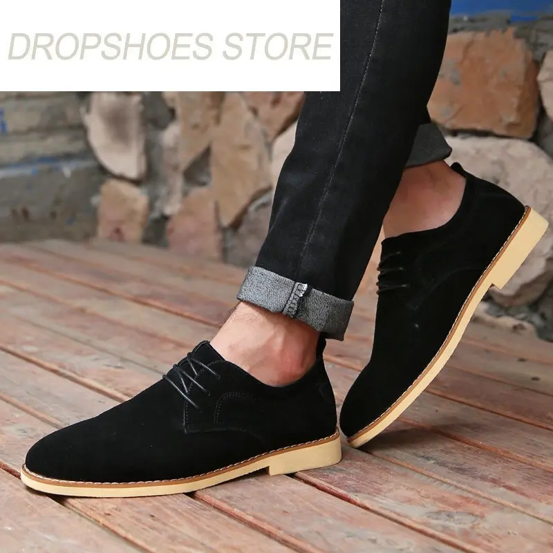 

Hot Sale 2018 Autumn New Genuine Leather Men Shoes Fashion Suede Lace-up Flats Shoes For Men Breathable Business Formal Shoes