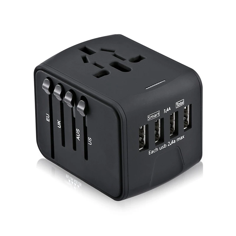 

Travel Adapter International Universal Power Adapter All-in-one with 3.4A 4 USB Worldwide Wall Charger for UK/EU/AU/Asia