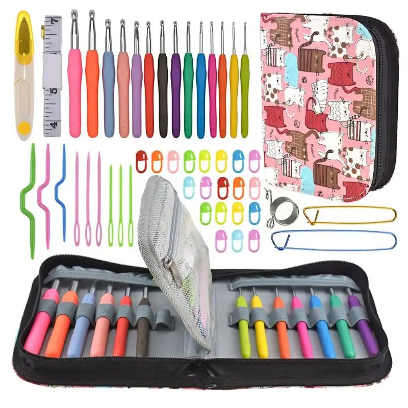 

49pcs Aluminum Crochet Hooks Set Sweater Sewing Needles Storage Tool kit Bag Set Suitable for Crochet Knit Sweater