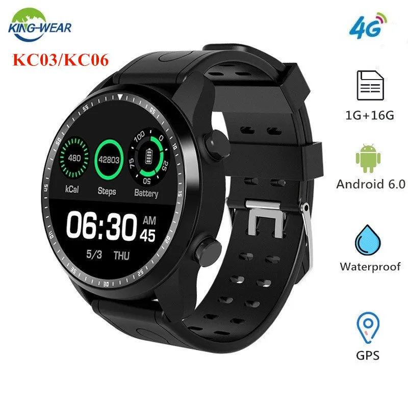  KingWear KC03/KC06 4G Smart Watch Phone 1.3 inch Android 6.0 MTK 6737 1GB RAM 16GB ROM 620mAh GPS P
