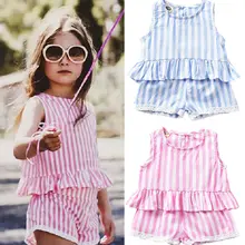 Pudcoco/ полосатые летние топы в полоску для маленьких девочек, шорты, комплект одежды, повседневная одежда