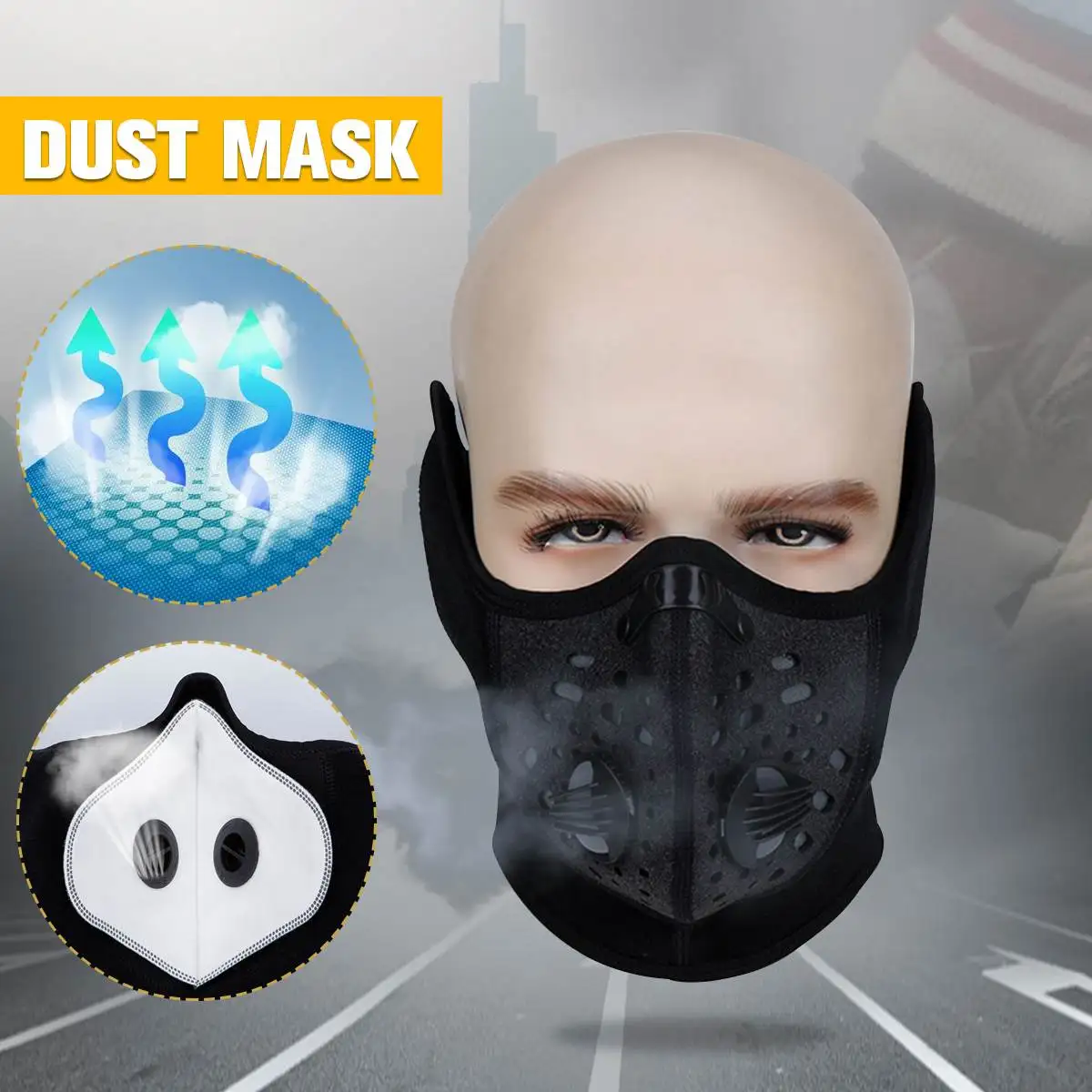 

Black Workout Fitness Mask Respirator Mask Dust Proof With Filtered Activated Carbon Biking Half Face PM2.5