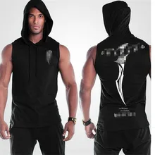 Летний мужской облегающий пуловер с капюшоном без рукавов для тренажерного зала, приталенный повседневный спортивный жилет, топы