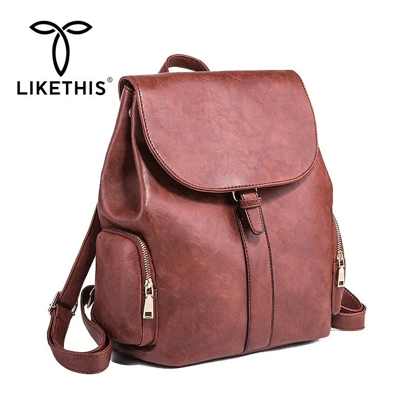 

LIKETHIS Vintage PU Leather New Women Backpacks 2019 High Quality Multifunctional Shoulder Bag Female Solid Hasp Backpack Retro