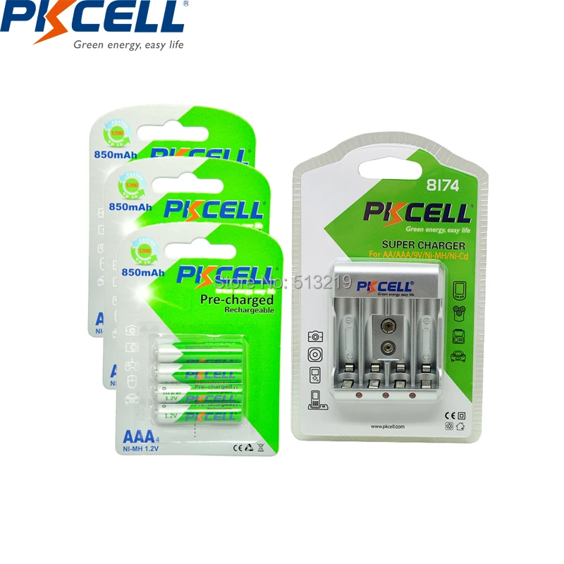 12 шт/карты батарейки PKCELL aaa 850mah 12.v NIMH перезаряжаемые AAA батареи упакованы с AA/AAA
