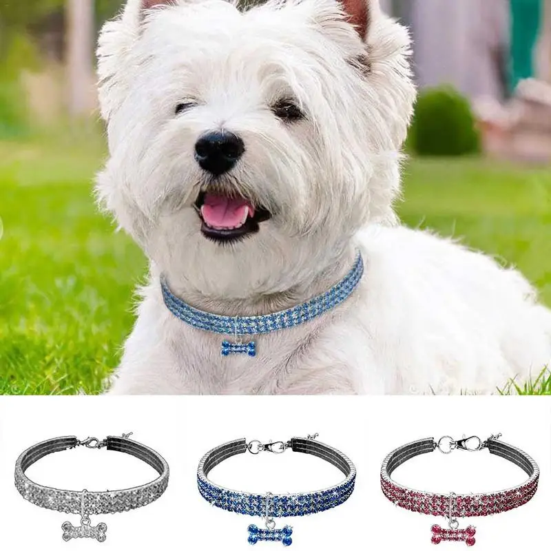 

New Pet Crystal Collar 3 Colors Optional Elastic Necklace Medium Small Dog Cat Chain Crystal Bow Collar Pet Supplies Accessories