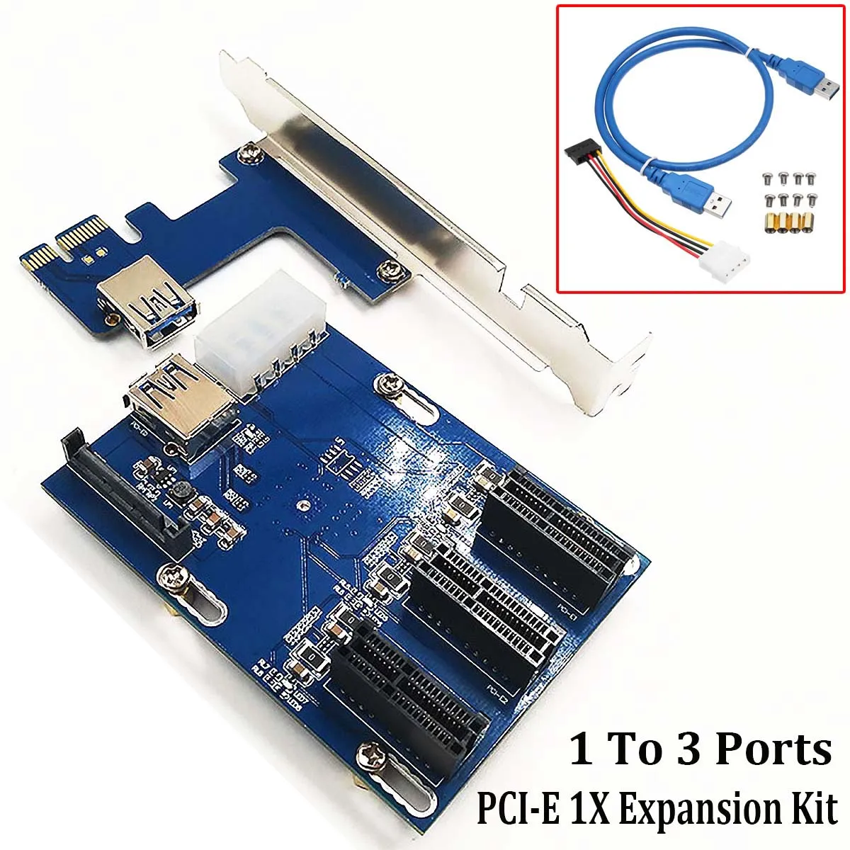 

for PCI-E 1X Expansion Kit 1To 3 Ports PCI-E Express X1 Slot Board 0.6m USB3.0 Cable