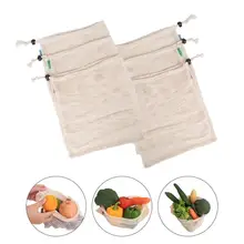 6 шт многоразовые хлопковые сетчатые мешки для хранения овощей для кухни, экологически чистые мешки для хранения фруктов и овощей с Кулиской