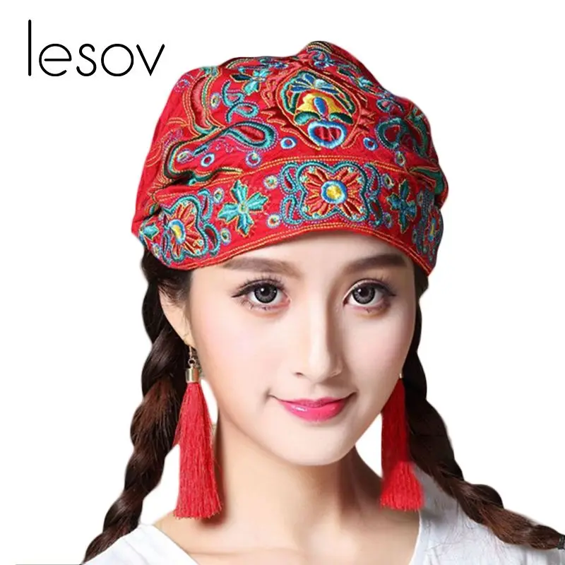 Lesov богемная Ретро Шапка-бини Женская вышитая Цветочная Этническая тюрбан из хлопка эластичная дышащая винтажная Кепка с черепом Новинка