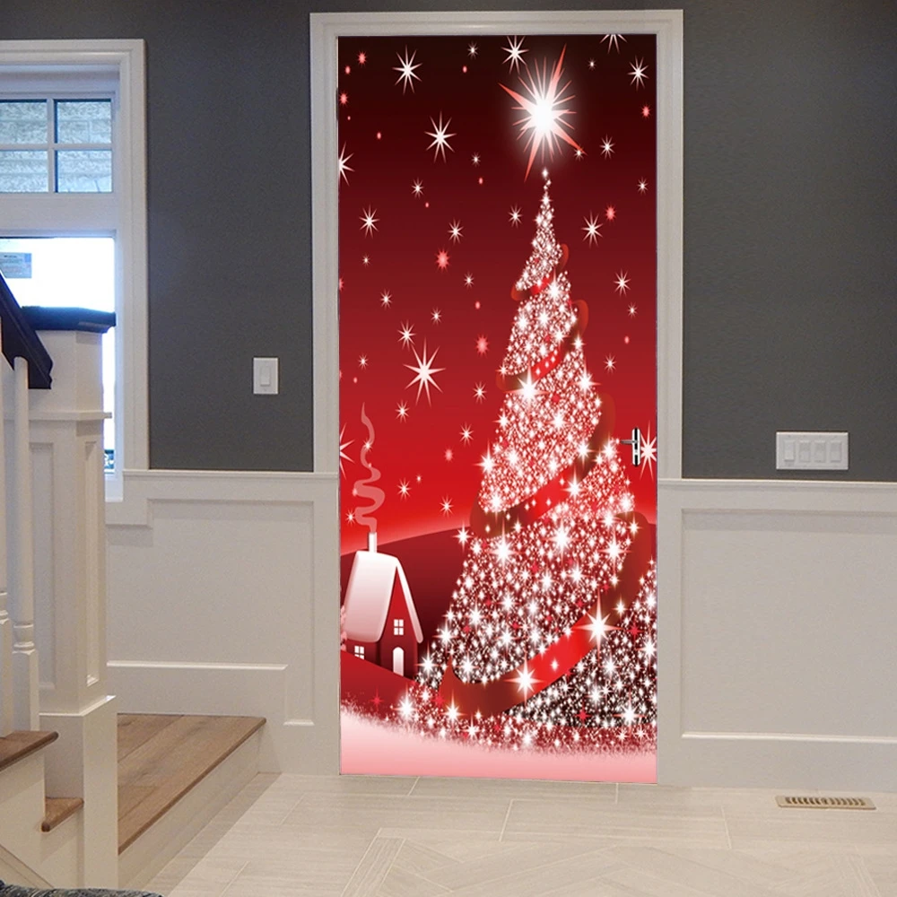 

Christmas Door Stickers Decorations for home Art Self Adhesive waterproof PVC HD Print Wallsticker on the Door Decal dropship