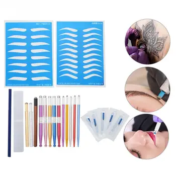 

13 Types Microblading Eyebrow Lip Tattoo Kit Practice Skin Needle Pigment Ring Cup Tattoo Permanent Body Makeup Set dc