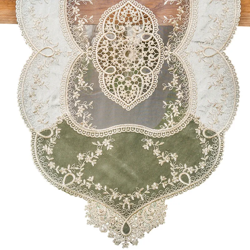 

Vintage White Embroidery Table Runner Velvet Tableware Dining Room Restaurant Cafe Wedding Holiday Event Catering Decoration P38