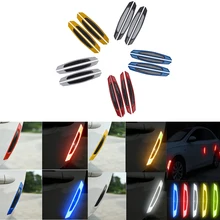 

4pcs Carbon Fiber Auto Reflective Strips Tape Car Anti-collision Safety Warning Strip Car Door Bumper Strips Protector Sticker