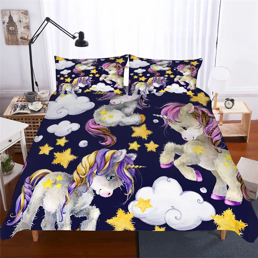 

Bedding Set 3D Printed Duvet Cover Bed Set Unicorn Home Textiles for Adults Lifelike Bedclothes with Pillowcase #DJS16