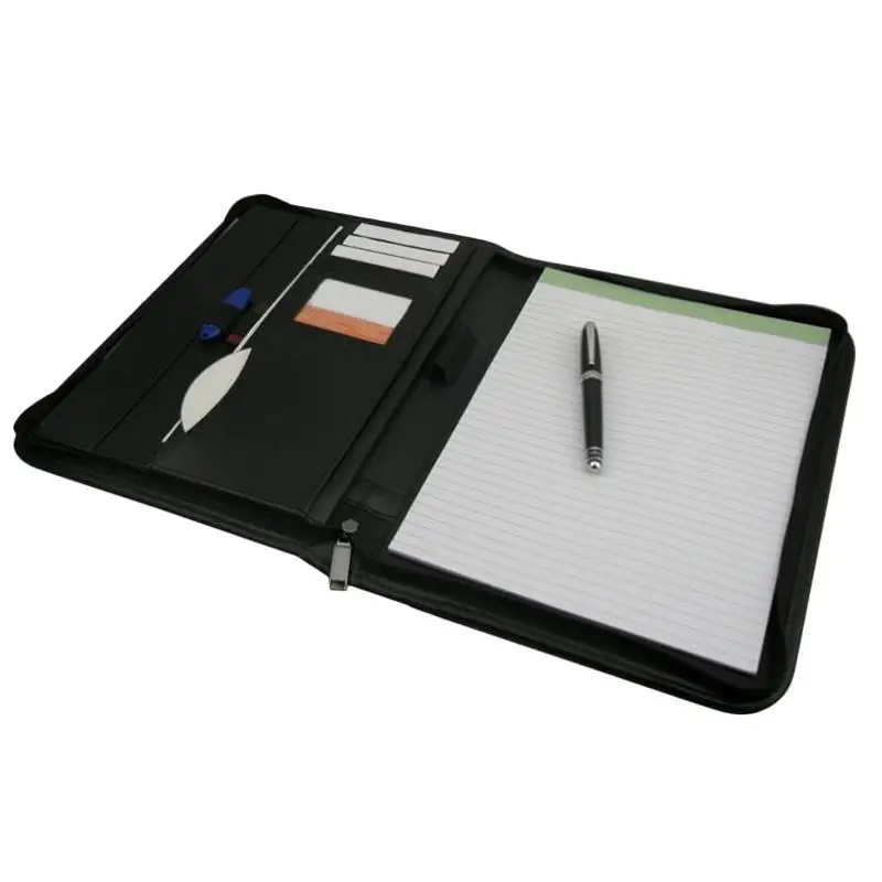 

A4 Portfolio Folder With Zippered Closure Multi-Functional PU Leather Organizer For Office Use With Clip Writing Pads