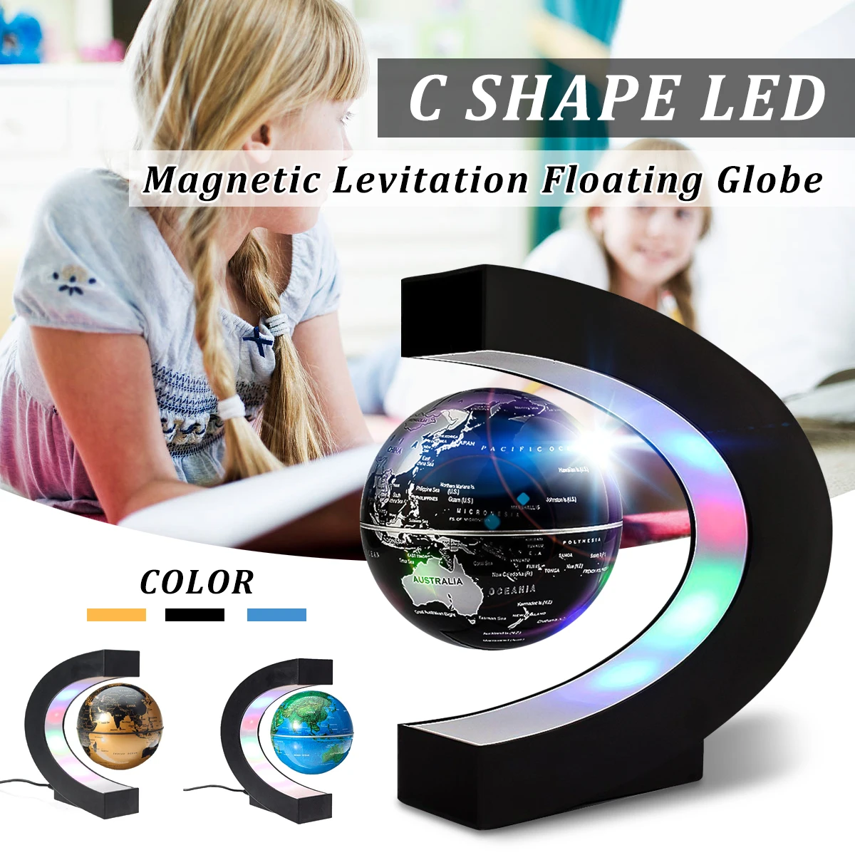 C Shape Magnetic Levitation Globe Floating World Map