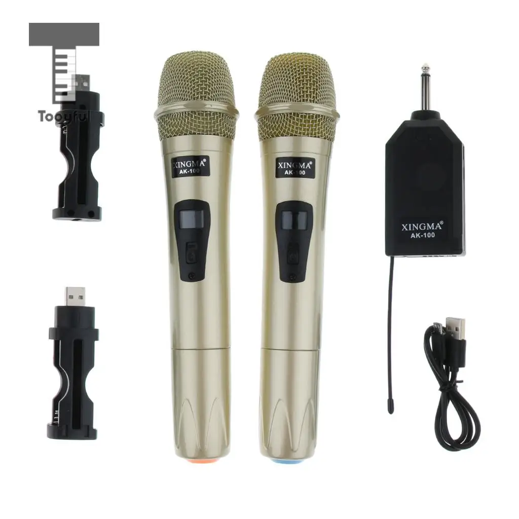 

Tooyful Practical FM Plug & Play Wireless Handheld Microphones LED Indicator Mic Set for KTV Meeting Party Accessory