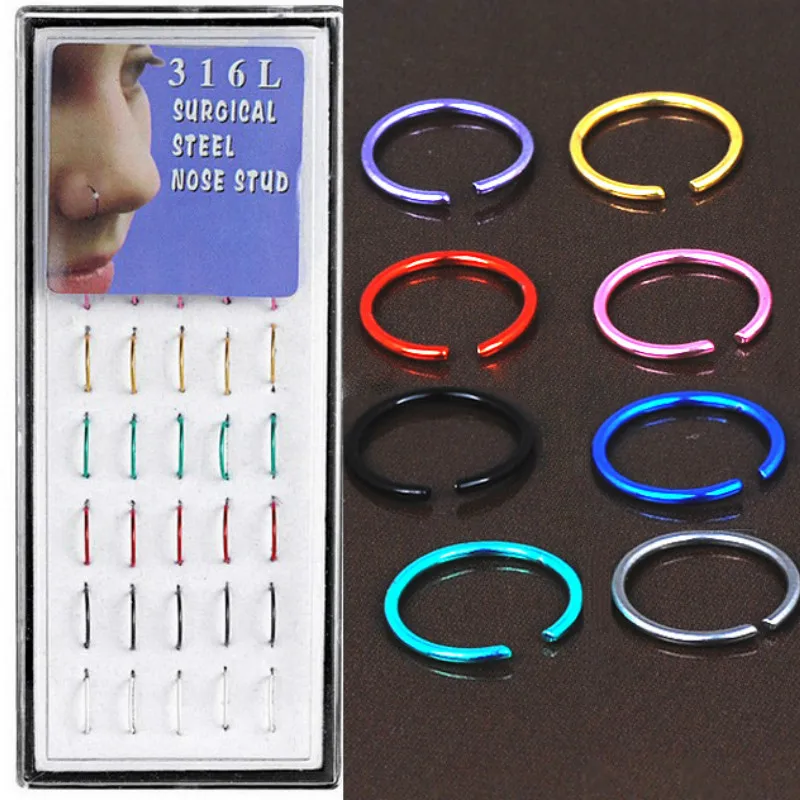 

10pc Medical Titanium Steel Simple Hoop Nose Rings & Studs Hiphop/Rock Piercing Tragus Fake Septum Ring Lip Nail Body Jewelry
