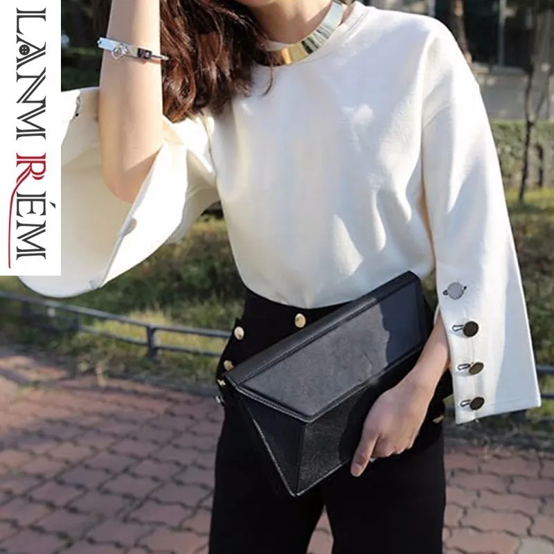 

LANMREM 2019 Spring New Pattern Vent Long Sleeve Round Neck Imitate Suede Tops Woman Lady Quality Shirt Japan Style AK21312