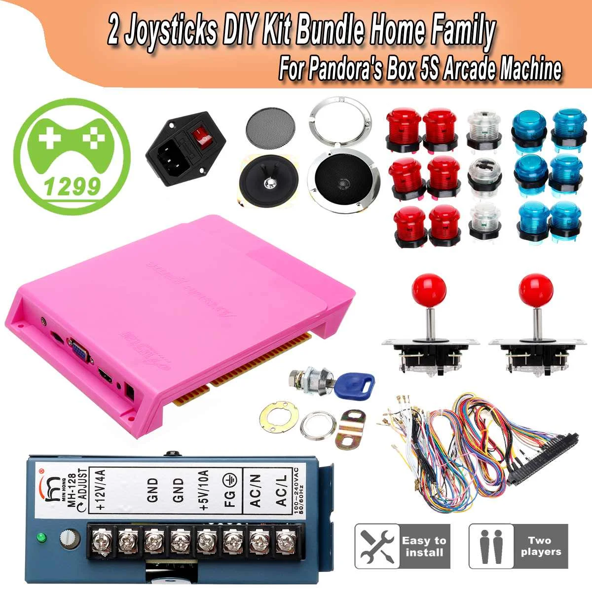 

1299 Games Box Arcade DIY Game Box Arcade kit With Jamma Harness Push Button Cables Joystick Power Switch Loudspeaker
