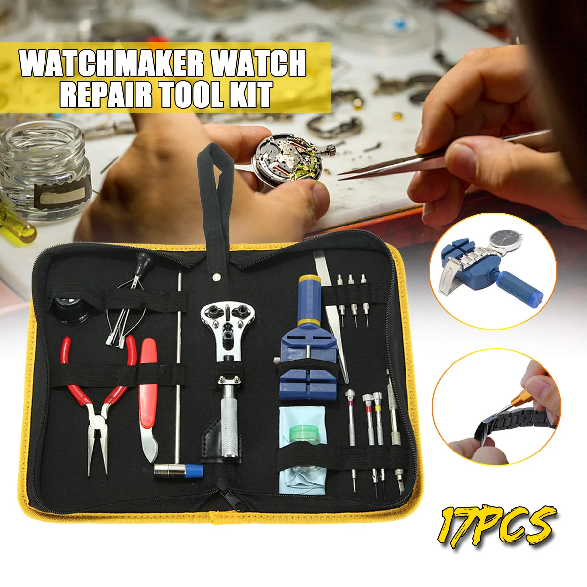 

17 pcs/set Waterproof Watch Back Case Opener Hands Lifter Remover Watch epair Tools Kit Watchmaker