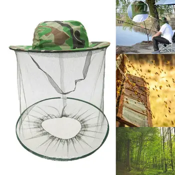 

New Mosquito Hat with Head Net Mesh Fishing Beekeeping Hat Tools Camouflage Cap Keeping Insects Bee Flying Face-Protector
