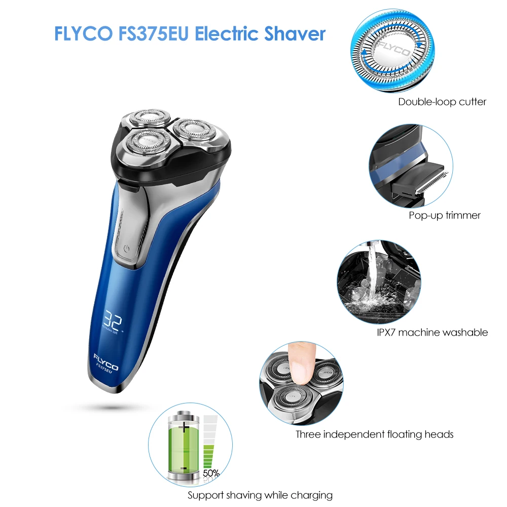 FLYCO FS375EU электрическая перезаряжаемая бритва, роторная бритва для сухой и влажной уборки для мужчин, резак для бакенбардов, бритвенный станок, уход за лицом, триммер для бороды
