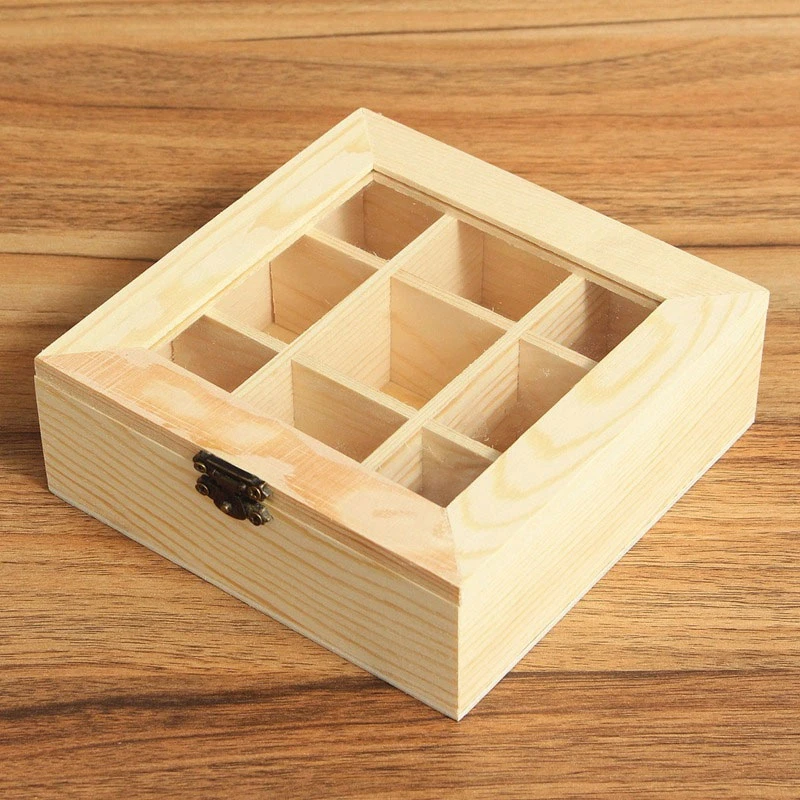 Wooden Tea Bag Jewelry Organizer Chest Storage Box 9 Compartments Tea Box Organizer Wood Sugar Packet Container