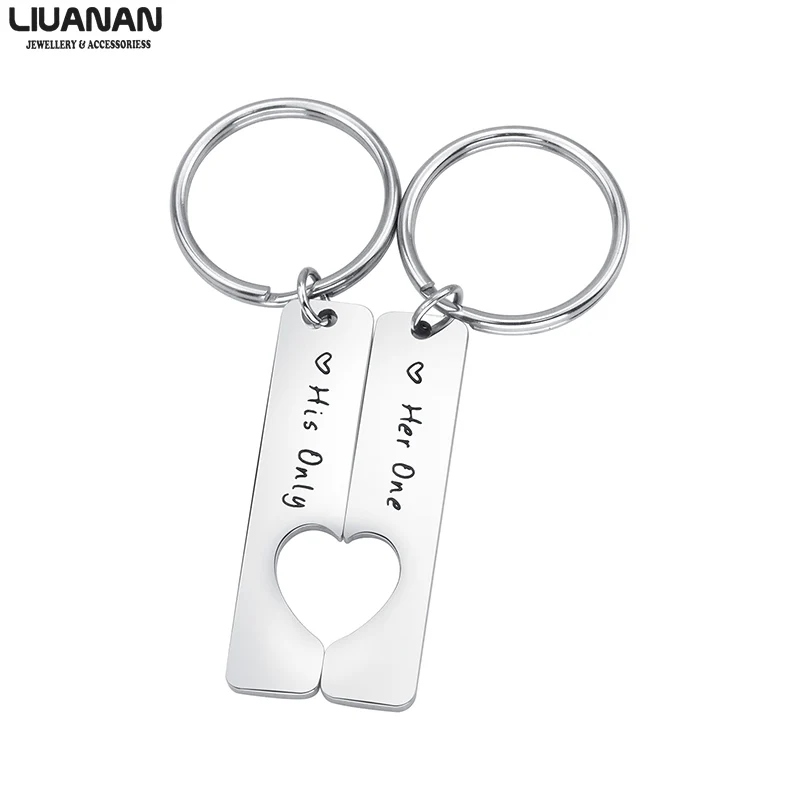 

Stainless Steel Couple Keychain Engraved His Hers Key Chain Set Heart Keychain Gift for Couples Boyfriend Girlfriend Him Her